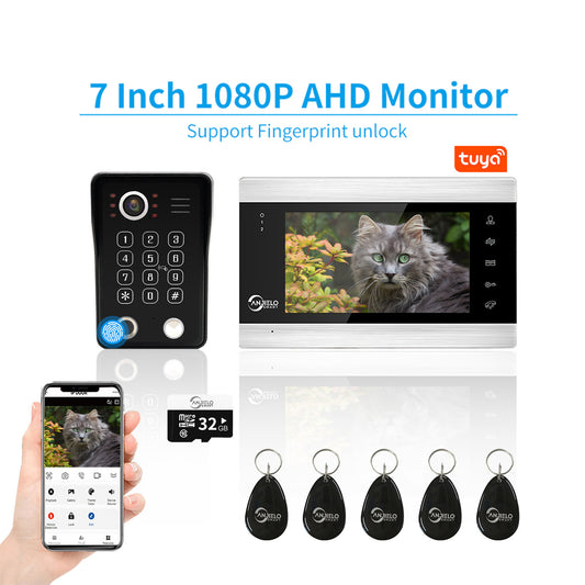 7 inch Touch Button screen Video Door Phone Rfid Card Access Control System Doorbell with Fingerprint and password unlock Video Intercom System
