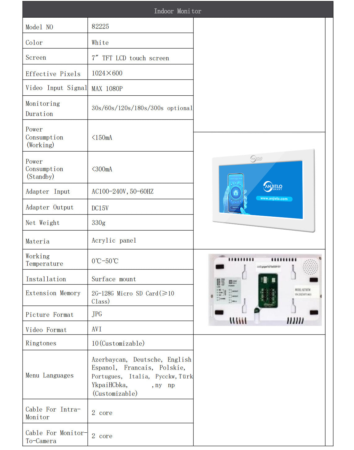 2-line 1080P video intercom with Tuya 7-inch touchscreen monitor and support IP camera