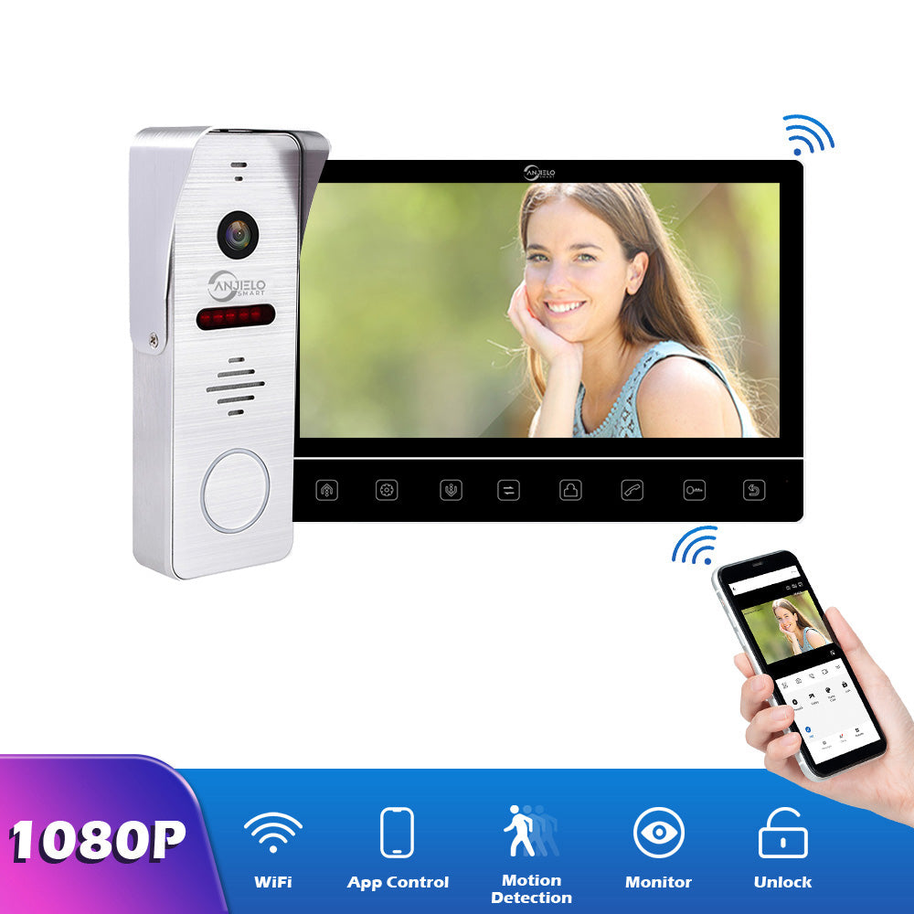 Anjielosmart 10 inch Touch Monitor with Night Vision Motion Detection Doorbell Camera Video Doorphone For Home