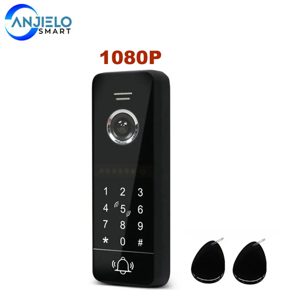 Visiophone intelligent Anjielo 1080P avec écran tactile et sonnette extérieure, compatible avec le déverrouillage par mot de passe et le moniteur Wi-Fi.
