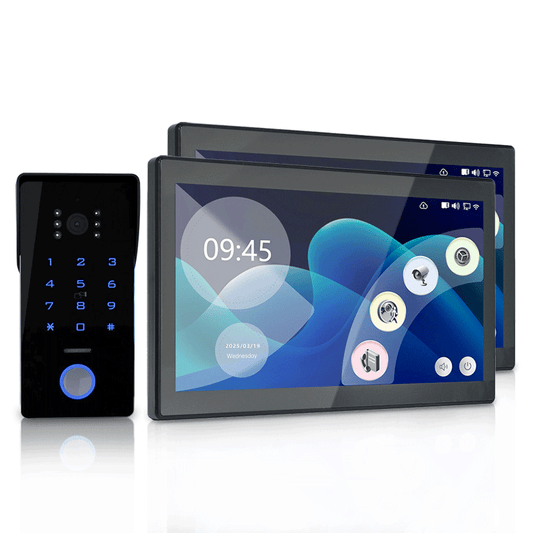 Anjielo Tuya Smart IP Two-line Doorbell Video Intercom System with 10 Inch Touch Screen Password IC Card Unlock 1080P Camera