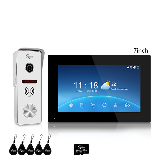Anjielo 1080P 4 Wire Video Doorbell Intercom System 7/10 Inch Monitor Photo Frame with Motion Decetion Unlock by IC Card Monitor Tuya App for Villa
