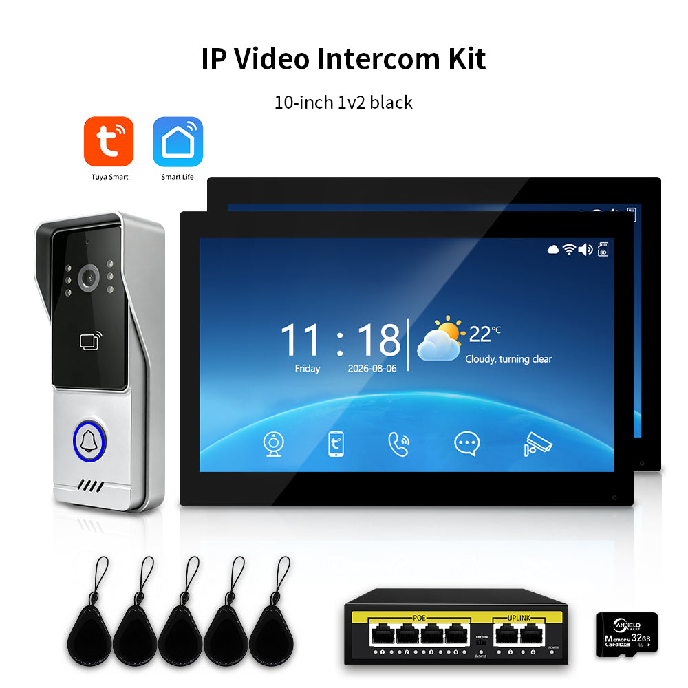 Anjielo IP Video Intercom System with High-Definition Large Screen & Infrared Night Vision Fill Light – Tuya App, 7/10.1-Inch Touch Screen, RFID Unlock for Multi-Story Villas