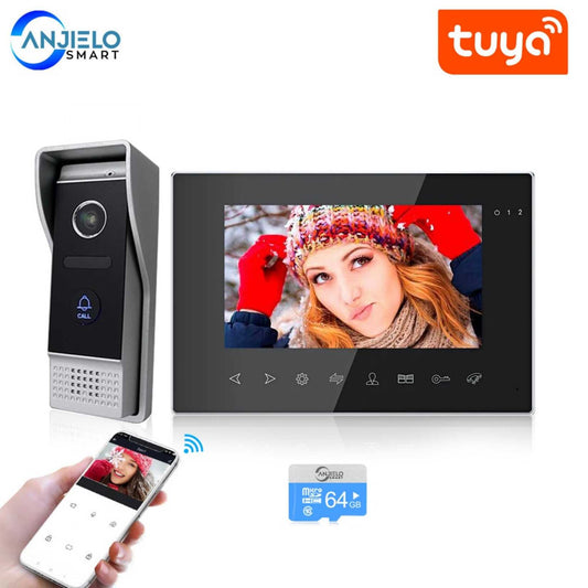 Tuya App Smart Home Wired 7 inch Video Intercom System 2 Ways talk Support Password RFID Card Unlock For Home Access Control