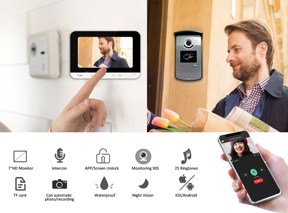 7-inch Wifi Video Intercoms Camera Remote Unlock For Home Villa