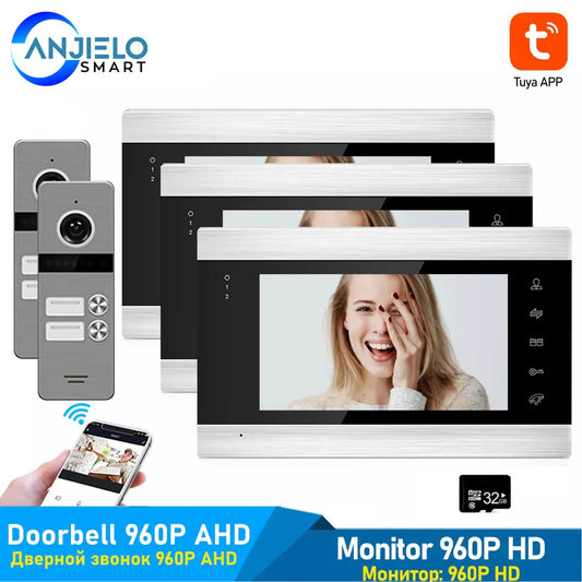 Tuya Smart App Mobile Phone Remote Control 7 Inch 1080P Video Door Phone WiFi Wired Intercom System for Multi-Apartments Security