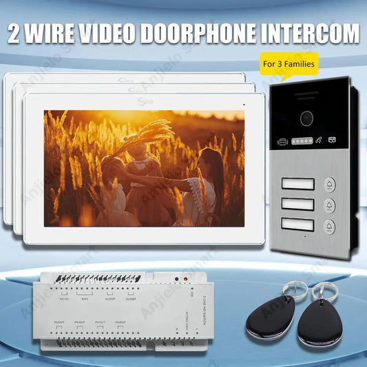 Anjielo 2 Wired Doorbell Intercom System 1080P Tuya 7 Inch Touch Screen Video Door Phone Card Unlock Support IP Camera