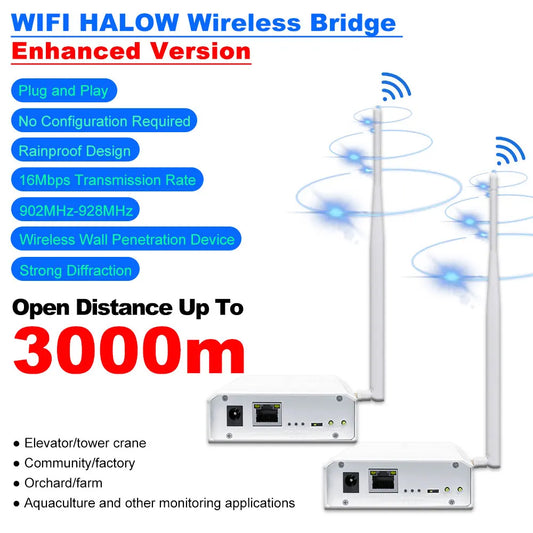2024 New Wifi Halow Wireless Bridge Enhanced Version for 3km Long Distance Transmission Faster Speed and Stronger Penetration