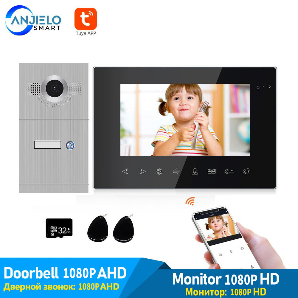 Wired Video Doorbell Intercom System, 7 Inch HD Camera WiFi Smart Visual  Phone Video Door Phone Kits, Video Intercom Entry System Remote Control for