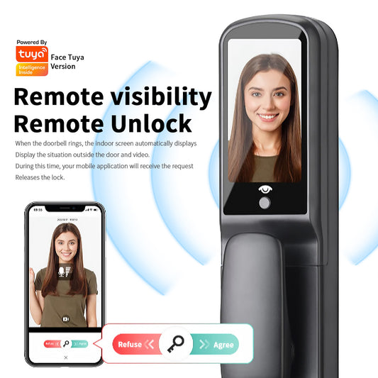 AnjieloSmart Wifi TuyaAPP Face Recognition with Digital Viewer/Camera Fingerprint Smart Door Lock Face Recognition Lock