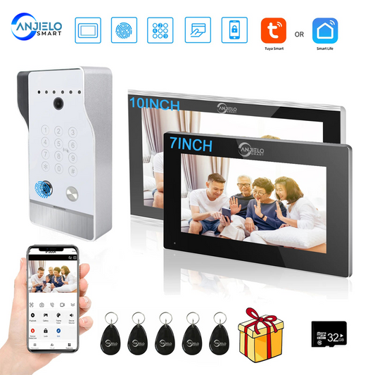 Anjielo Large Size 1080P Tuya Smart WiF Video Door phone Doorbell Camera with RFID Card unlcok Fingerprint and Passcode unlock for the Apartment Intercom System for Home Villa