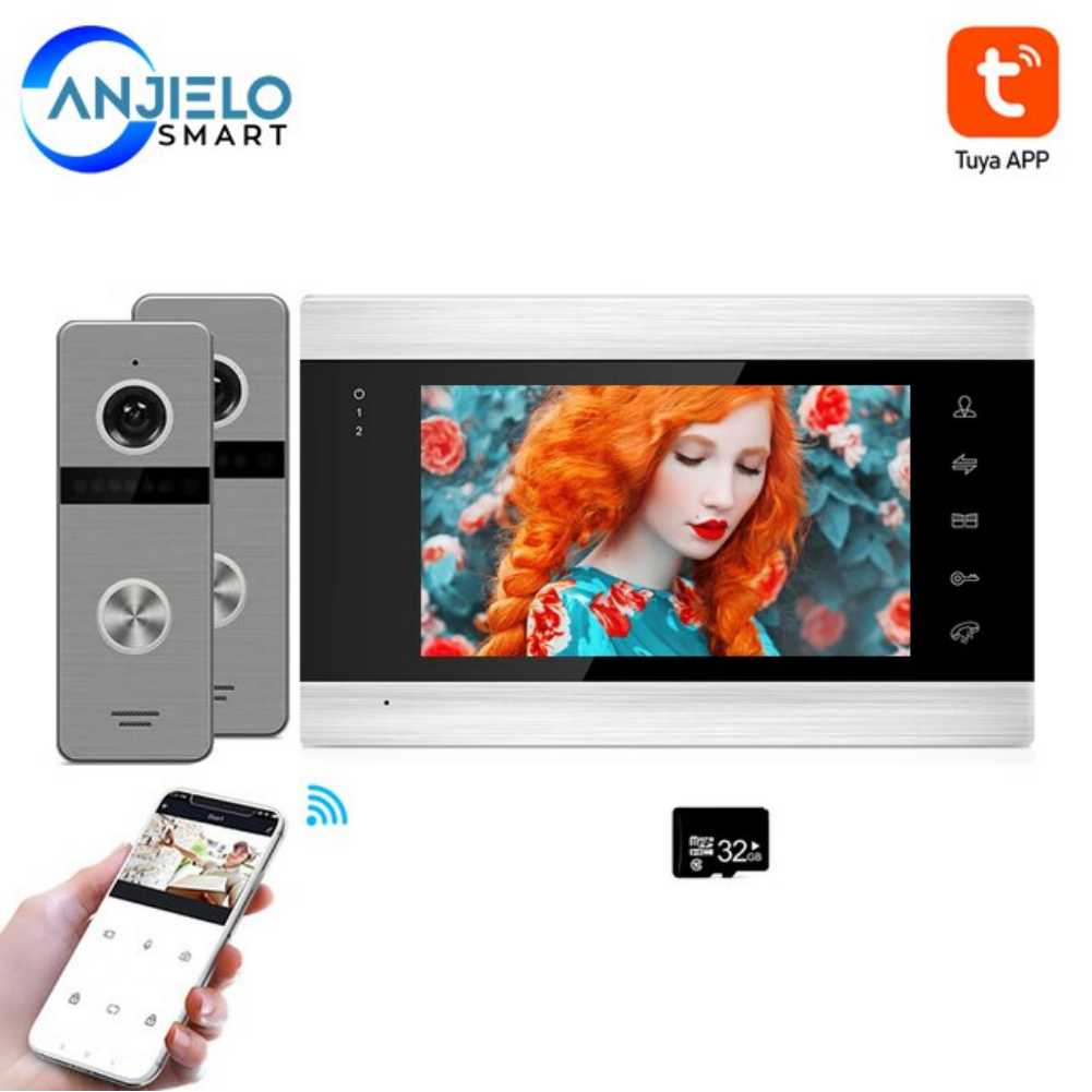 Smart Home WiFi Wired 7 inch 1080P Video Door Phone Intercom with 2 Doorbells Unlock