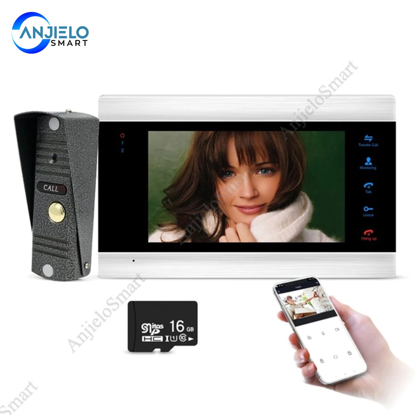 AnjieloSmart 1080P/AHD 7-Inch WiFi Smart IP Video Door Phone Intercom System with Waterproof AHD Doorbell Camera, Support Remote unlock
