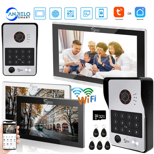 NEW 2024 Tuya 7/10 Inch Password Fingerprint Card Video Intercom Doorphone Touch Screen with Wired Doorbell 1080P 148° interfone