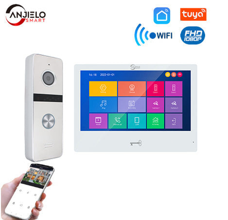 AnjieloSmart 10 inch Touch Monitor with Night Vision Doorbell Camera Video Intercom For Home Safety
