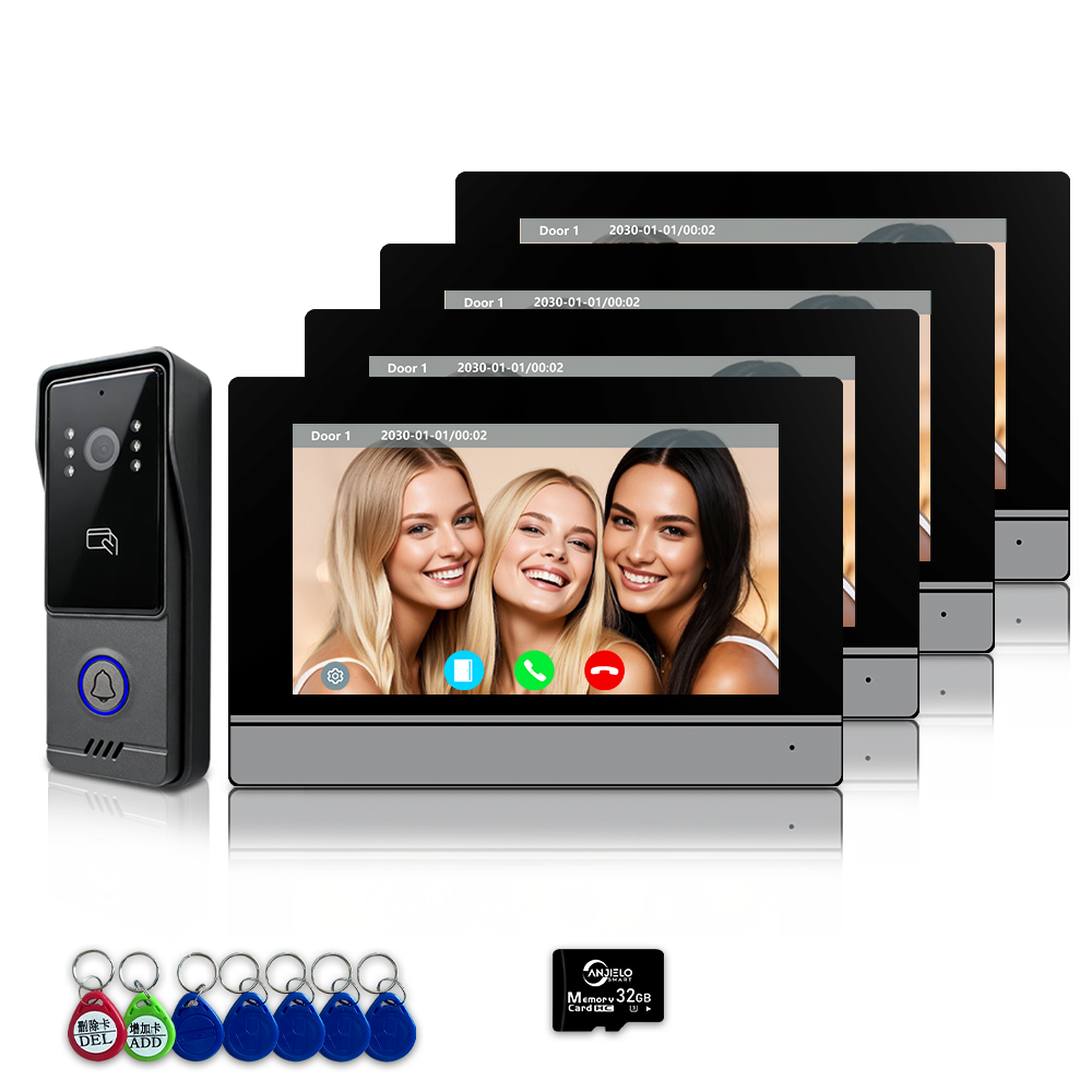 Visiophone Anjielo - Système de contrôle d'accès infrarouge de vision nocturne - HD 1080P, déverrouillage par carte IC et NFC, moniteur intérieur tactile 7/10 pouces, prise en charge de l'application Tuya pour appartement, villa