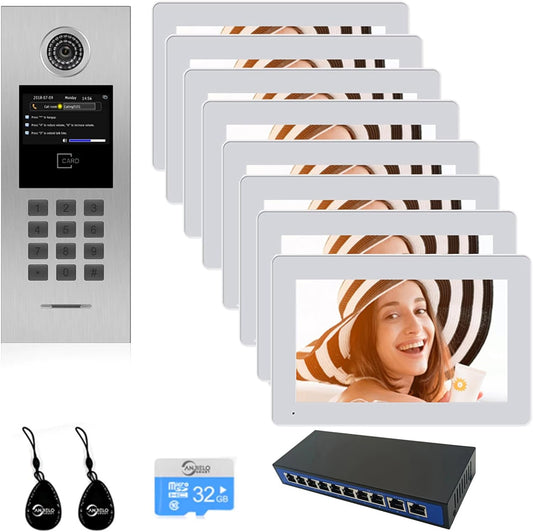 Tuya Smart Video Intercom System 6 Units 7 Inch IP Video Intercom Phone for Apartment Building Security Home Access Control System with Number Keypad and IC Card and Work for 1 -9999 Individual Units