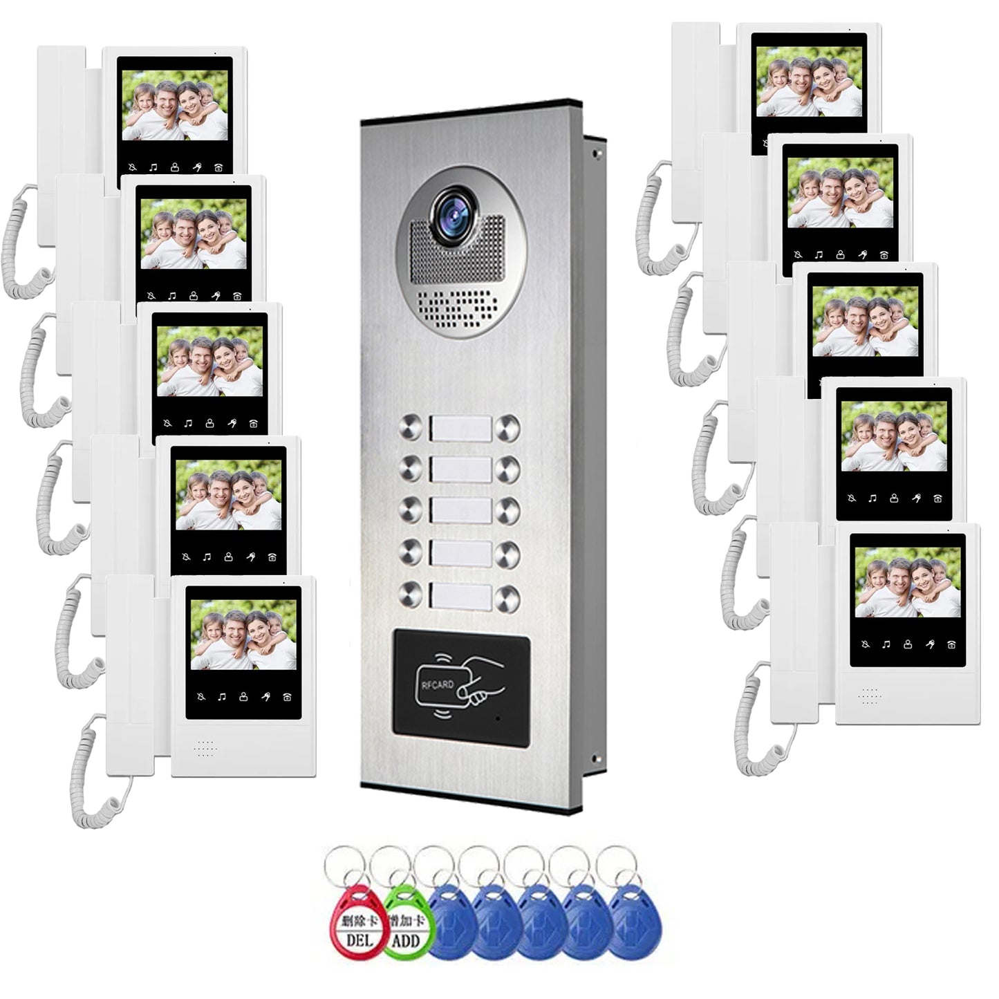 AnjieloSmart Home 4.3'' TFT Wired Video Intercom Doorbell System RFID Camera with 2/3/4/6/8/10/12 Monitor Doorphone
