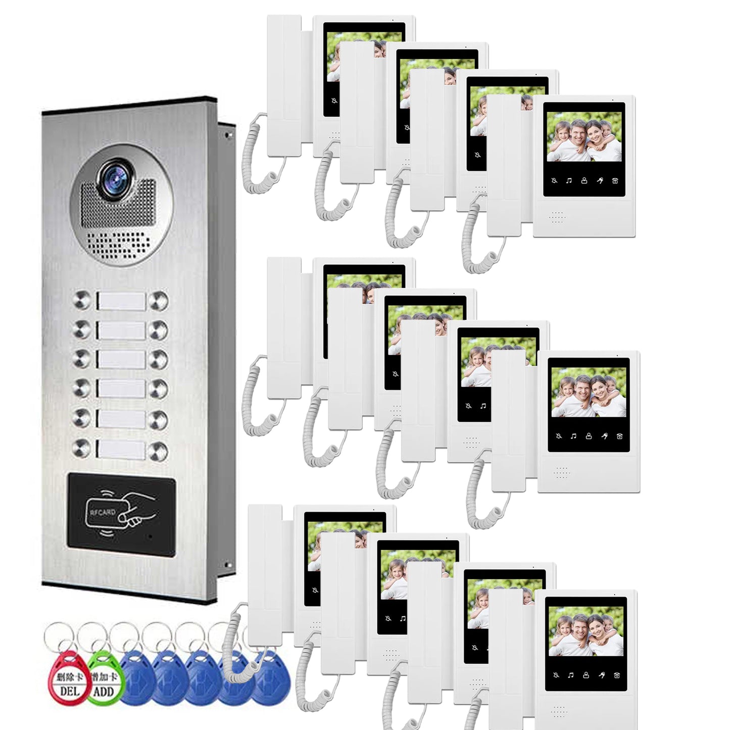 AnjieloSmart Home 4.3'' TFT Wired Video Intercom Doorbell System RFID Camera with 2/3/4/6/8/10/12 Monitor Doorphone