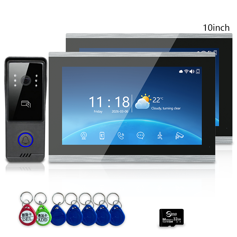 Anjielo 4‑Wire Tuya Video Intercom System, 7"/10" Touch Monitor, RFID Card Unlock, IP65 Wired Video Doorbell for Villa Apartment Home Security