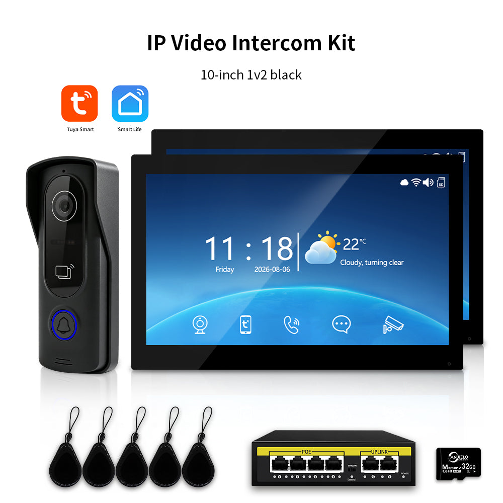 Anjielo IP HD Video Intercom System with Tuya App – 7/10.1-Inch Touch Screen, AHD 2.0MP Camera, RFID Unlock for Villa & Apartment
