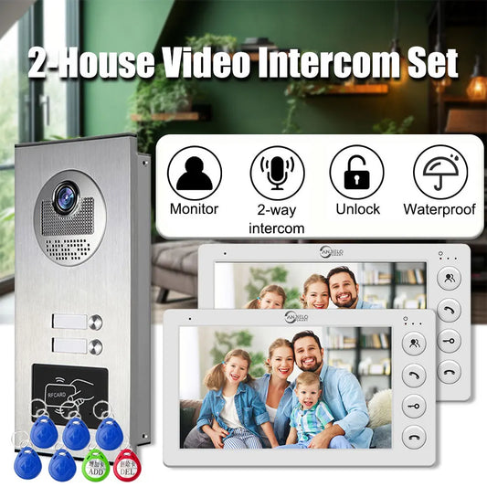 Anjielo 7 Inch 4 Wired Video Intercom for 2 Unit Multi Apartment Video Doorbell with RFID Card Unlock