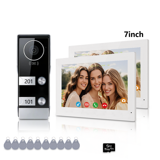 Anjielo 2 WIre Video Intercom Systems with 7/10 inch Video Monitor Video Doorbell VIdeo Doorphone Intercom for 1/2/3/4 Household