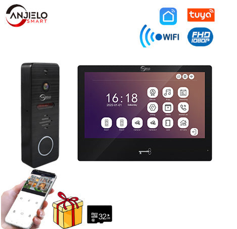 Anjielosmart Tuya 10 Inch Touch Screen Monitor Smart Home with 1080P 160°Wide View Angle Doorbell Camera Video Intercom System For Home
