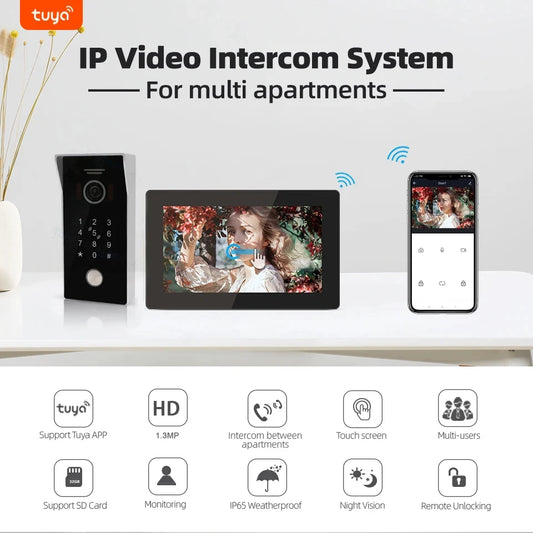 ANJIELOSMART Tuya Smart Wireless WiFi IP POE Switch video intercom 10"Touch Screen Doorbell Home Door phone Intercom with Camera Code