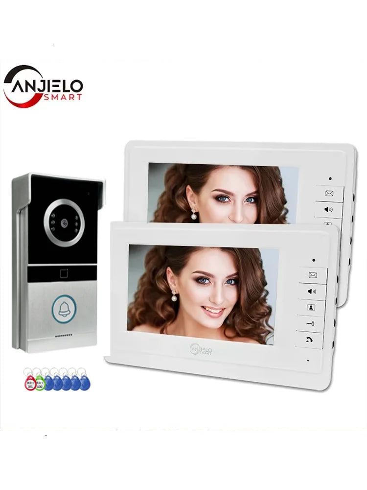 Anjielo 7 Inch TFT Color Wired Video Door Phone Intercom System with 700TVL Outdoor Camera, 4-Wire Connection, IR Night Vision & Room-to-Room Intercom for Home, Apartment & Villa