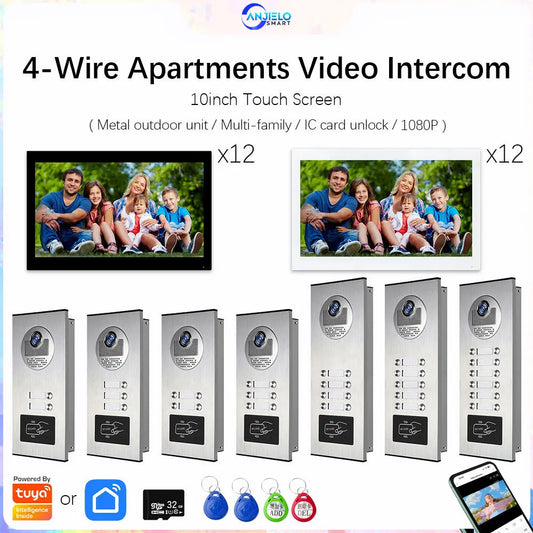 Anjielo Smart 10 inch 1080P Tuya Smart Video Doorphone Metal Doorbell Video Intercom System for Multi-Apartment