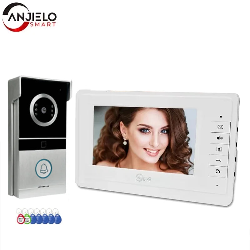 Anjielo 7 Inch TFT Color Wired Video Door Phone Intercom System with 700TVL Outdoor Camera, 4-Wire Connection, IR Night Vision & Room-to-Room Intercom for Home, Apartment & Villa