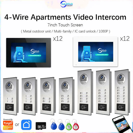 Anjielo Smart 1080P Tuya Smart Video Doorphone for Multi-Apartment Metal Doorbell Video Intercom System AHD 7inch Monitor