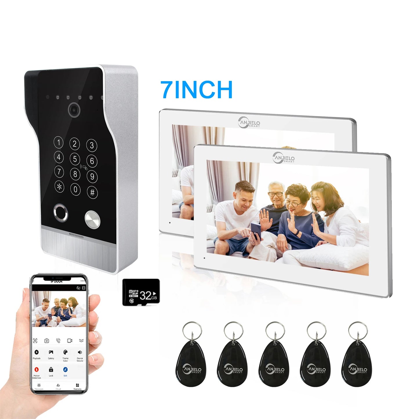 Anjielo Large Size 1080P Tuya Smart WiF Video Door phone Doorbell Camera with RFID Card unlcok Fingerprint and Passcode unlock for the Apartment Intercom System for Home Villa