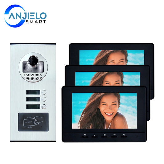 7-inch Color Video Intercom RFID Card Camera Video Doorbell with 2 / 3 / 4 Monitors Video Door Phone 500 user for multi Apartments