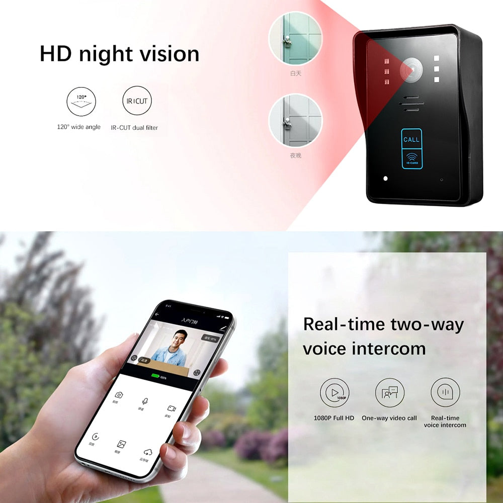Tuya WIFI 1080P Video Door Phone HD Camera Wireless Video Door Intercom Infrared Night Vision Can Unlock Home Security System