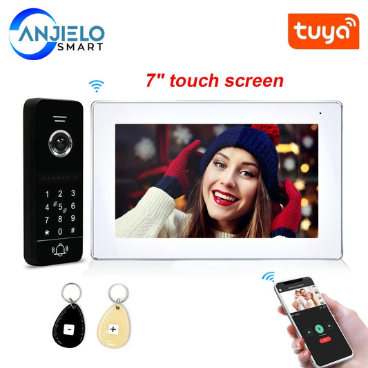 Wireless WiFi Smart Video Intercom System Tuya Smart doorbell AHD Full Touch Screen with Wired Phone Talking One-Key Unlocking