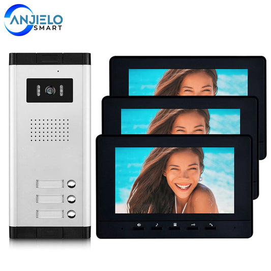 2 - 4 Units Apartment Video Doorphone Intercom System 7 inch Monitor Video Doorbell Night Vision Waterproof for Home Security