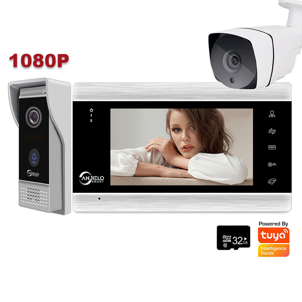 AnjieloSmart New 7 Inch WiFi Smart IP Video Door Phone Intercom System with Surveillance Camera,Support Motion Detection