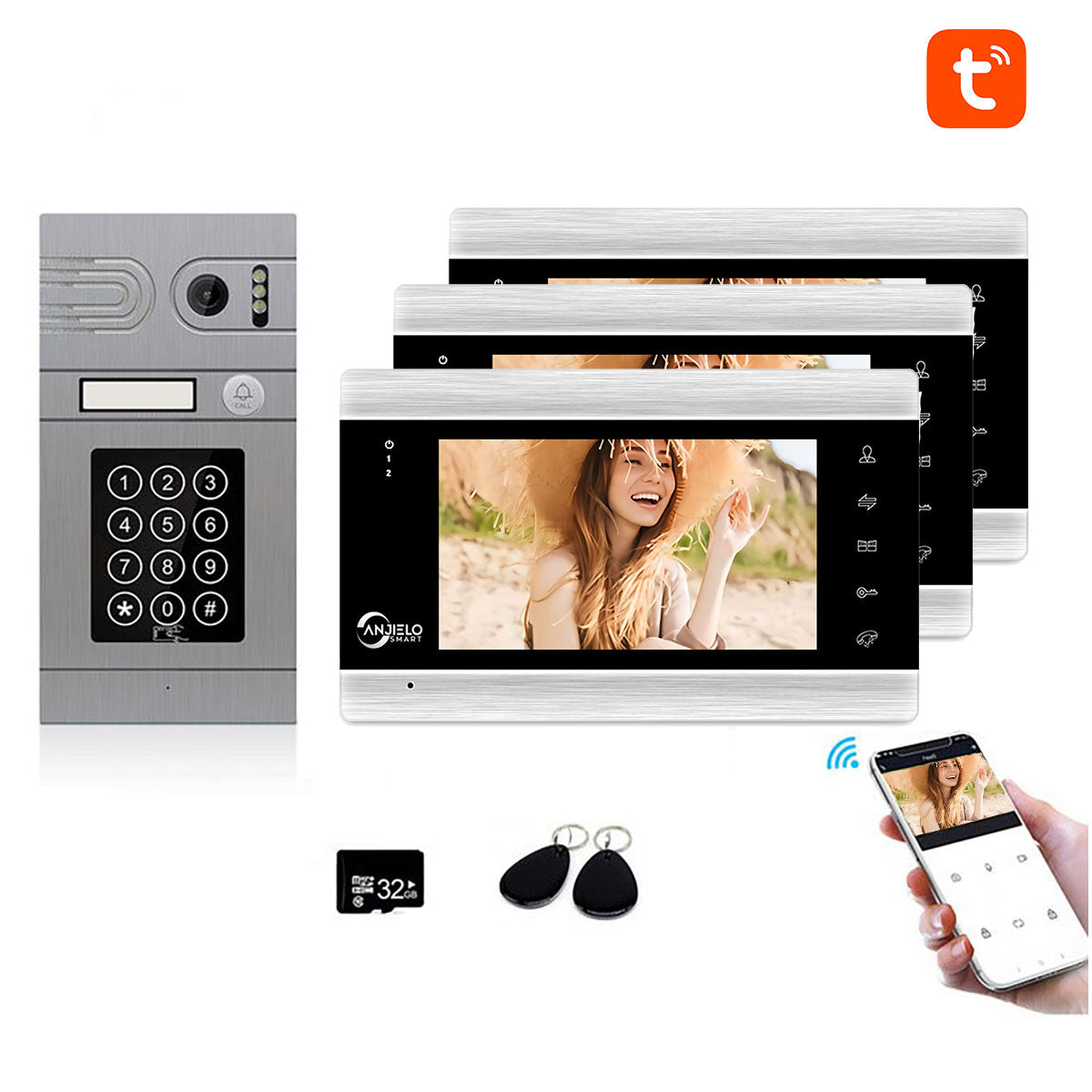 Tuya Smart App Remote Control WiFi Video Door Phone Intercom Access Control System Motion Detection With Code Keypad/RFID Card