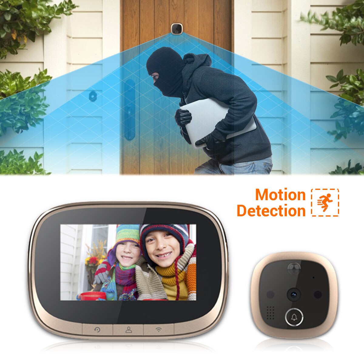 4.3Inch 170 Degree Video Doorbell Camera 1080P WiFi Visual Doorbell Call Intercom Infrared Night Vision Security Monitoring
