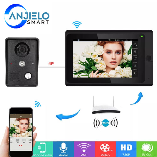 Wifi Smart 720P 7 inch Wired Video Door Phone Doorbell Intercom Entry System,Support Remote APP unlocking Recording Snapshot