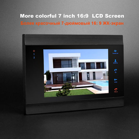 7 inch LCD Black Monitor 1200TVL Silver Doorbell Camera 32G Memory SD Card Security Camera Home Intercom Video Door Phone System