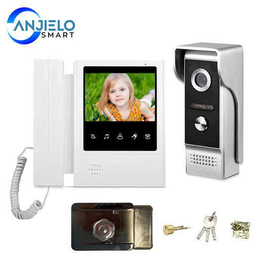 4.3 inch Wired Video Door Phone System Visual Intercom Doorbell with Electronic locks for Home Surveillance