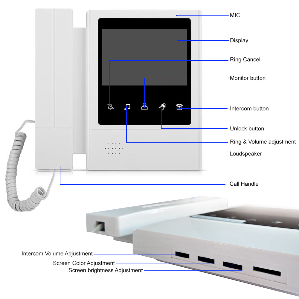 Anjielo 4-Wire Video Intercom System 4.3-Inch Touch Screen Color Video Door Phone with 700TVL Night Vision Camera & Electric Lock Support