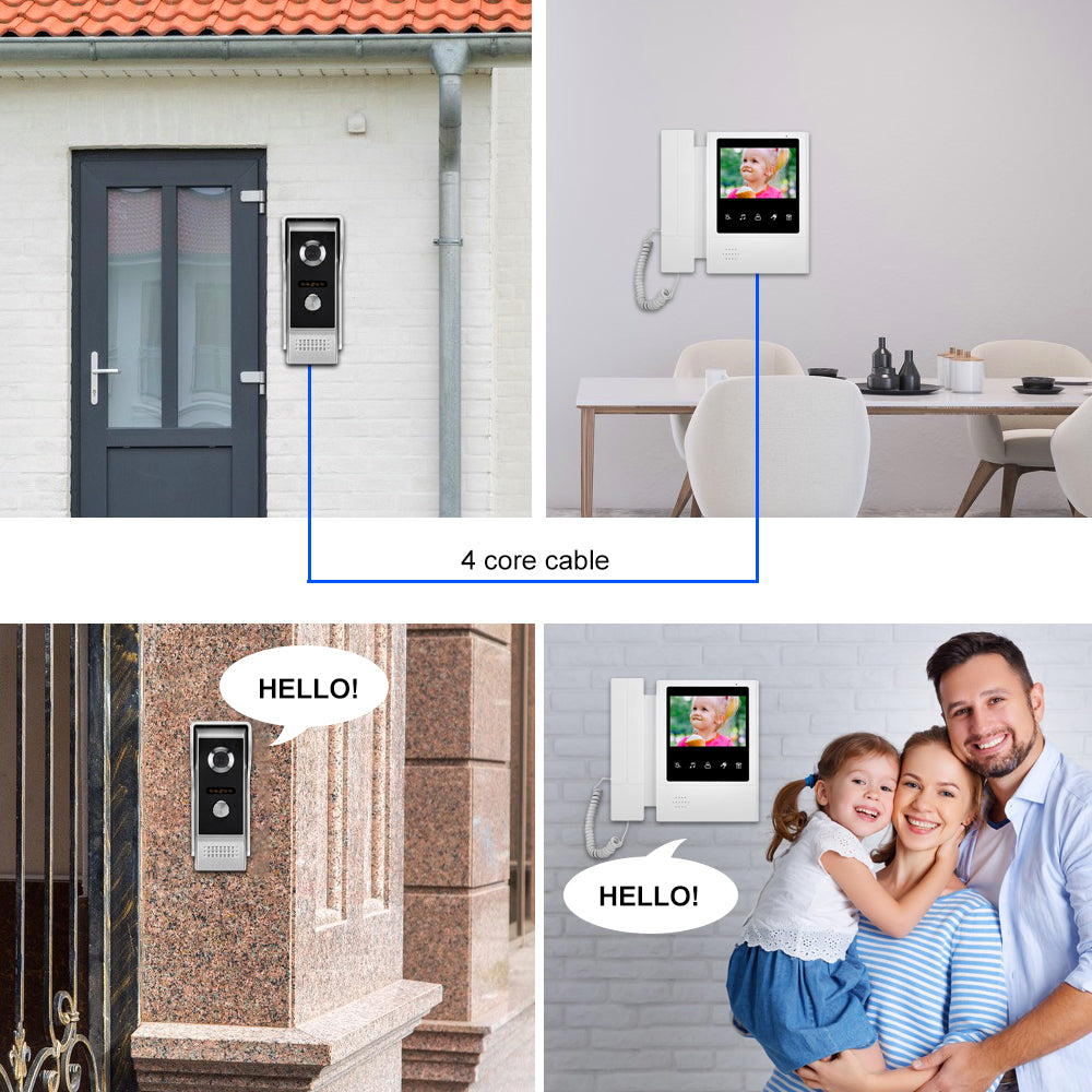 4.3 inch Wired Video Door Phone System Visual Intercom Doorbell with Electronic locks for Home Surveillance