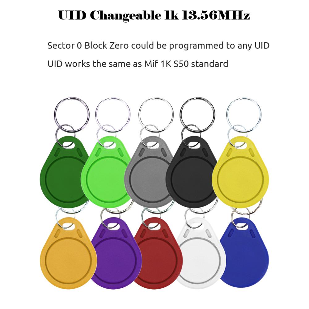 100pcs UID Fob 13.56MHz Block 0 Sector Writable IC Card Clone Changeable Smart Keyfobs Key Tags RFID Access Control