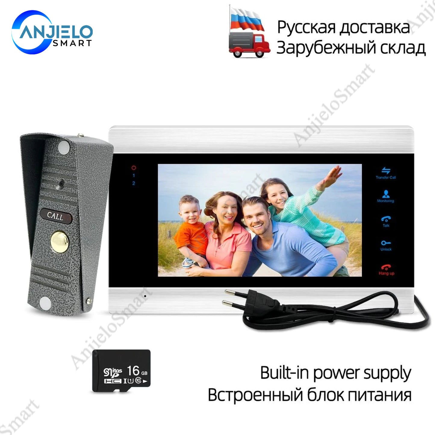 AnjieloSmart 7 inch Indoor Monitor Video Intercom Doorbell System Photo Video Recording Wall Mounting Monitor