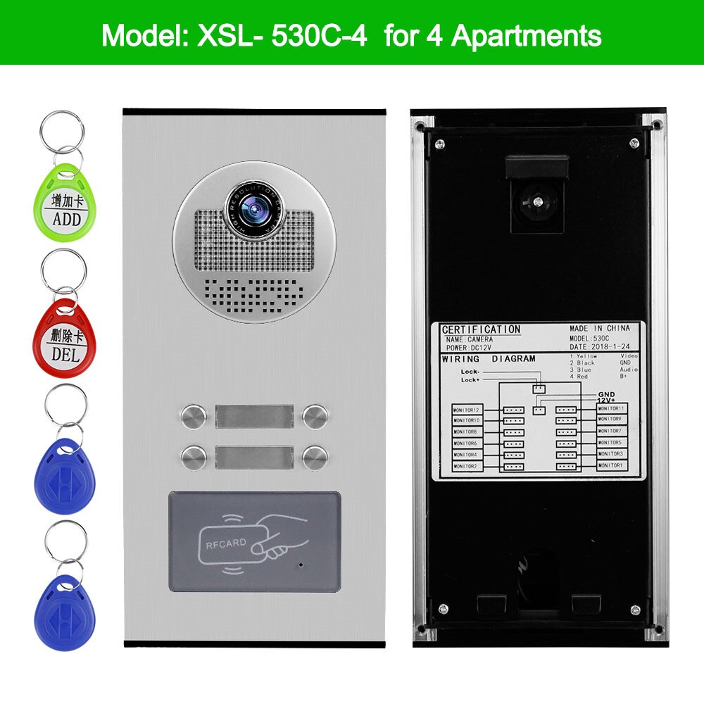 Home Video Intercom System 700TVL RFID Access Outdoor Camera Video Doorphone Doorbell IR Night Vision for 2/3/4/6 Apartments