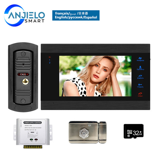 7 Inch Video Door Phone System Home 1200TVL Doorbell Camera with 32G Memory Card & Access Control Power Supply & Electric Lock
